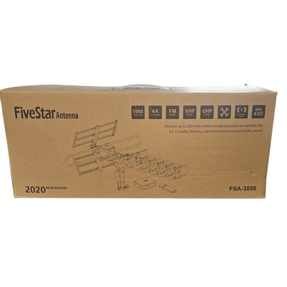 FiveStar FSA-3806 Outdoor HDTV Antenna 200‎ Mile Range 4K 1080p with J-Pole Kit